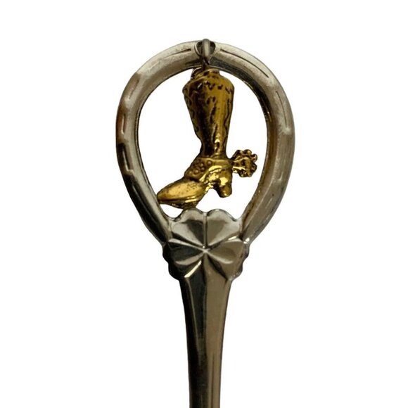 Texas Collectible Souvenir Spoon Gold Boot Charm & State Map Design Silvertone - Picture 3 of 6